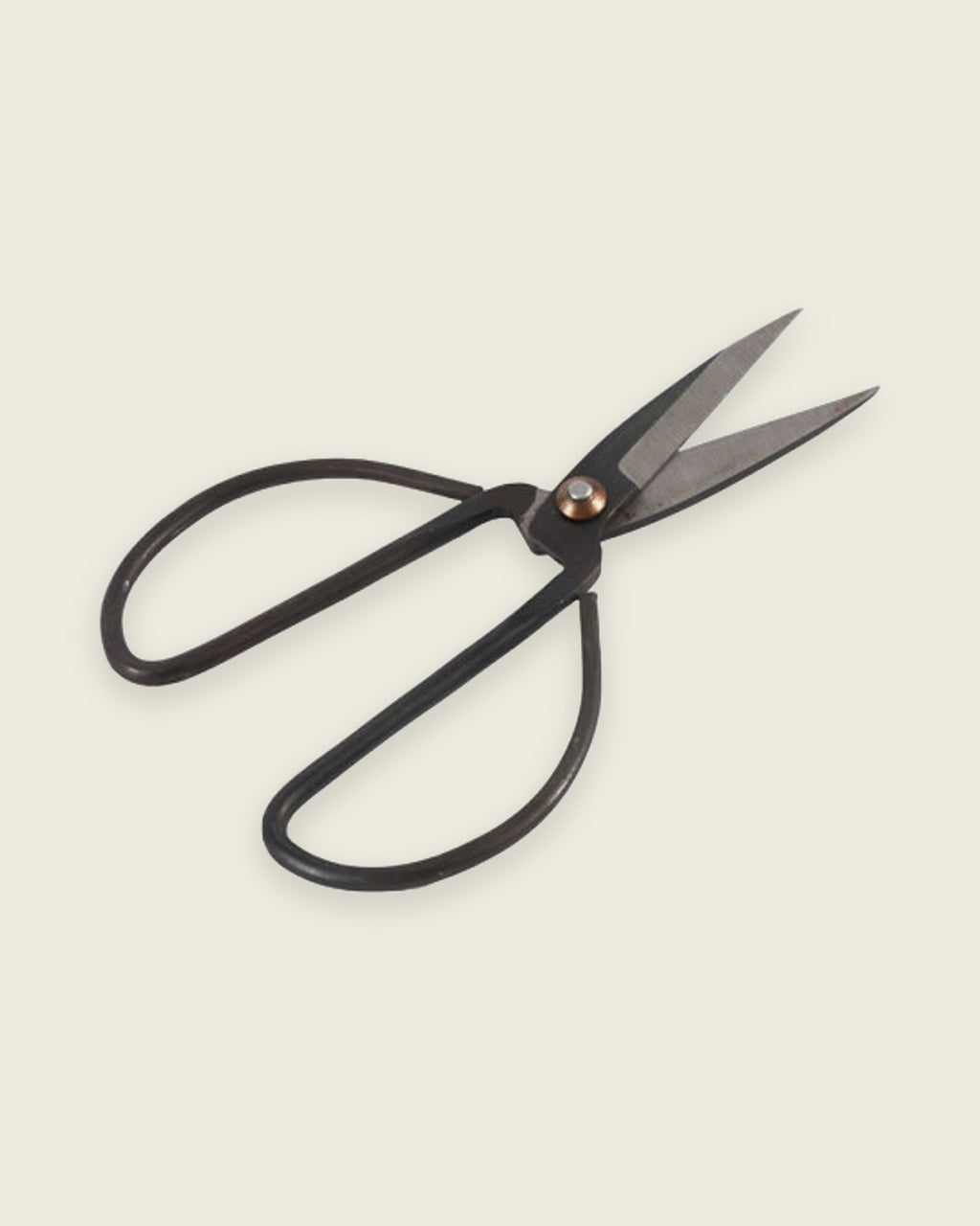 Field Snips, iron scissors with a copper rivet, shown open