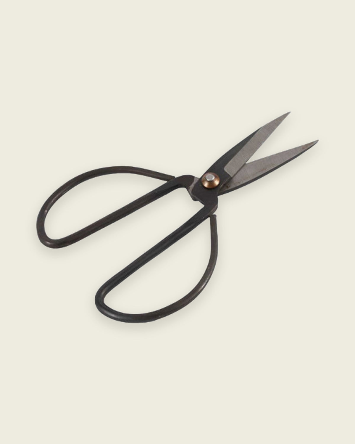 Field Snips, iron scissors with a copper rivet, shown open