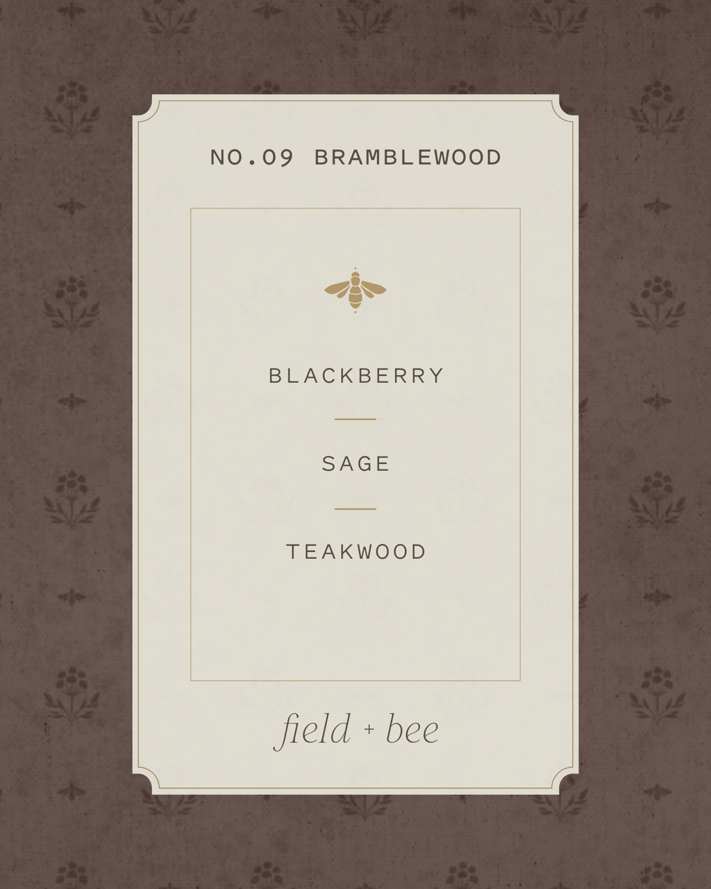 Field + Bee No. 09 Bramblewood scent card: Blackberry, Sage, Teakwood