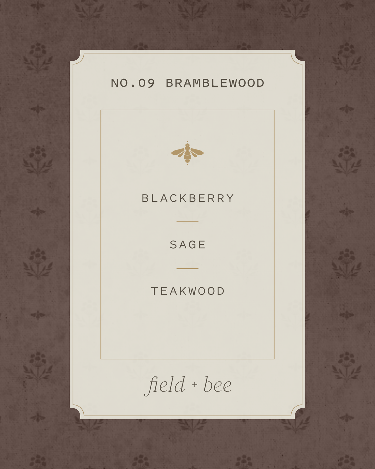 Field + Bee No. 09 Bramblewood scent card: Blackberry, Sage, Teakwood