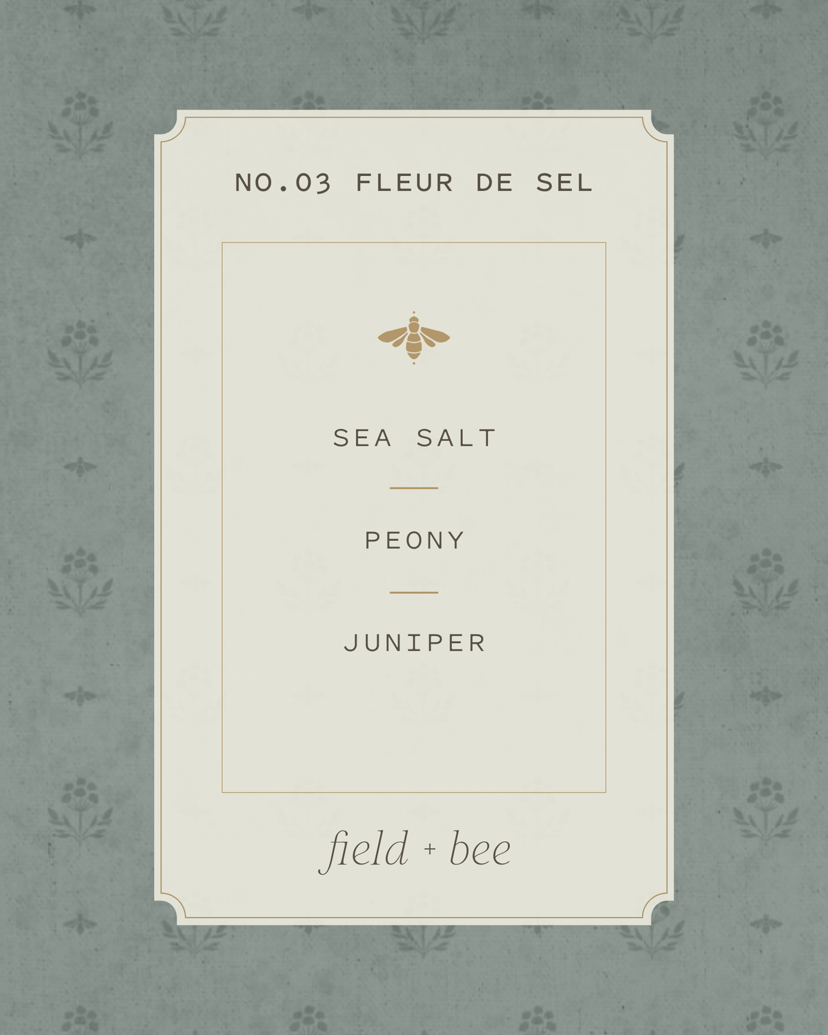 Field + Bee No. 03 Fleur de Sel scent card: Sea Salt, Peony, Juniper