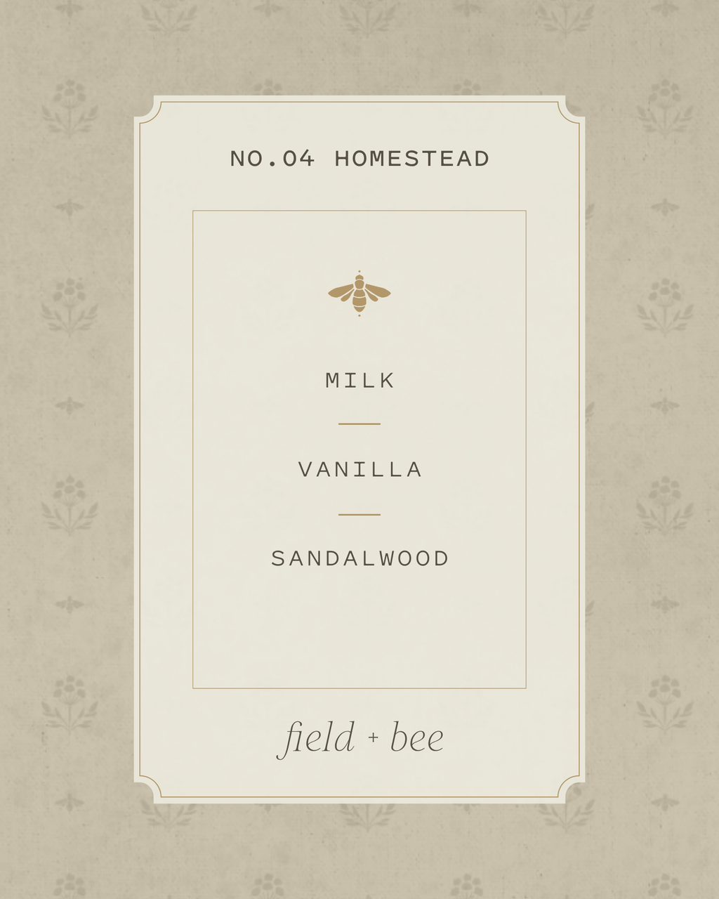 Field + Bee No. 04 Homestead scent card: Milk, Vanilla, Sandalwood