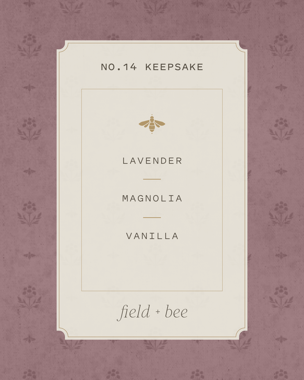 Field + Bee No. 14 Keepsake scent card: Lavender, Magnolia, Vanilla