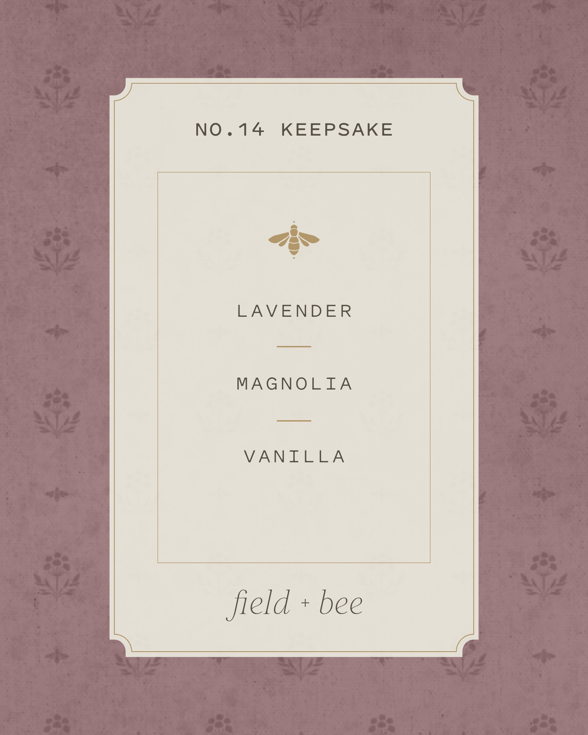 Field + Bee No. 14 Keepsake scent card: Lavender, Magnolia, Vanilla