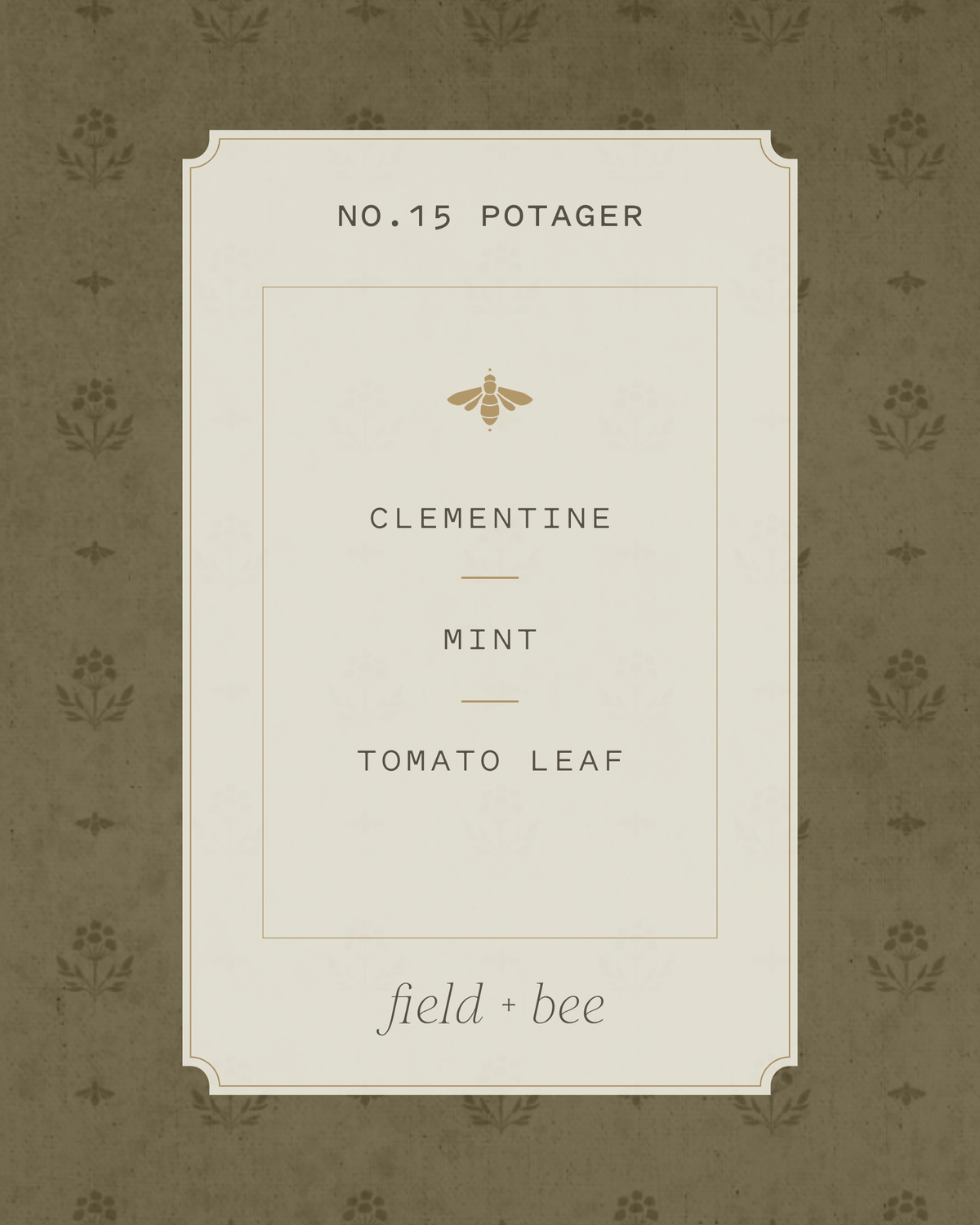 Field + Bee No. 15 Potager scent card: Clementine, Mint, Tomato Leaf