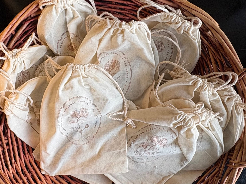 Field + Bee stamped muslin gift bags
